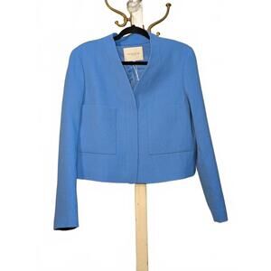 NWT Lafayette 148 New York Patch Pocket Blue Wool Jacket L